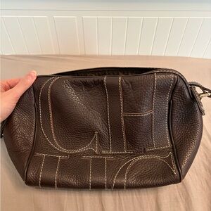 Carolina Herrera Brown Leather Crossbody with Contrast Stitching